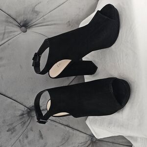 Black Peep-Toe Heeled Sandals